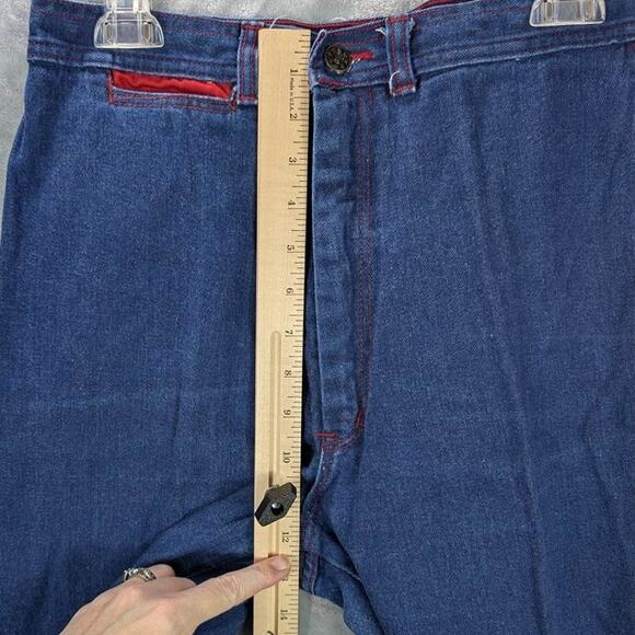 Vtg castle sq Jeans Womens 15/16 Blue Denim Red Contrast Stitching Retro 1970s - Picture 4 of 11